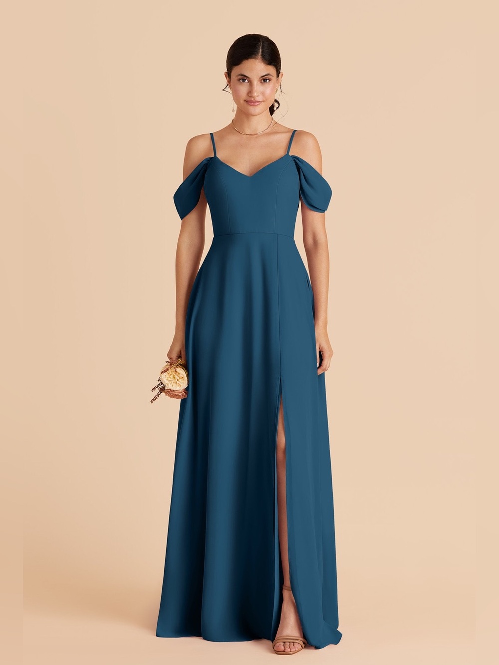 Birdy Grey Devin Chiffon Dark Teal Detachable Sleeve Bridesmaid Dress Medium